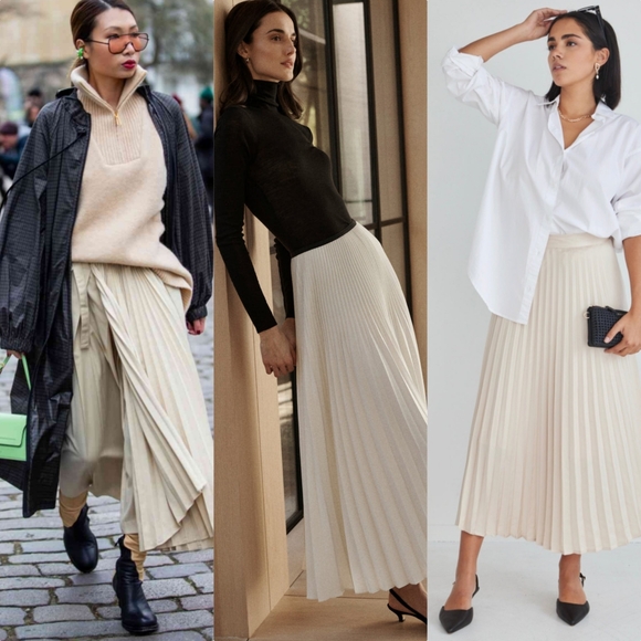 70s Brooks Brothers Pleated Wool Maxi Skirt - Cream (S) - Picture 8 of 10